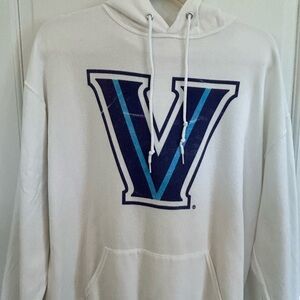 White Hoodie with Blue V Logo